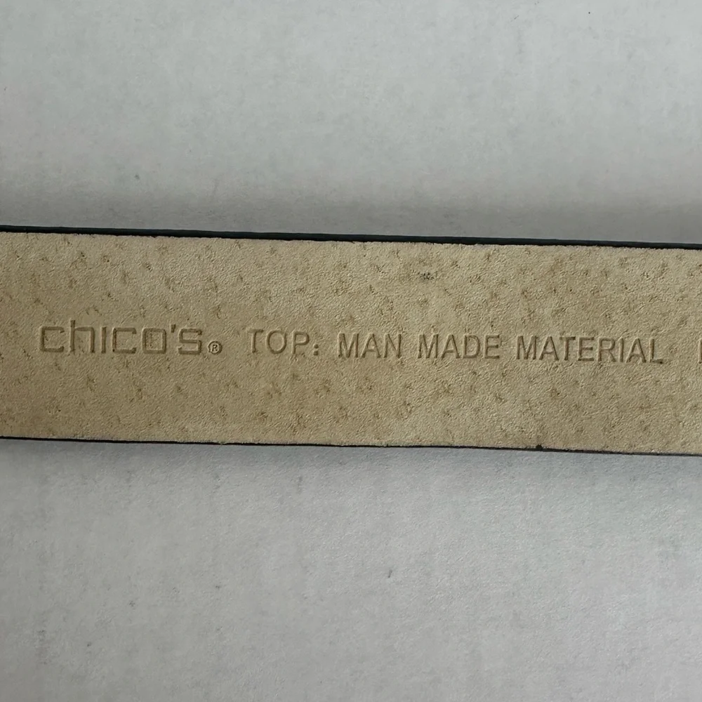 Chico’s Black Leather Slouch Belt Hammered Metal M/L